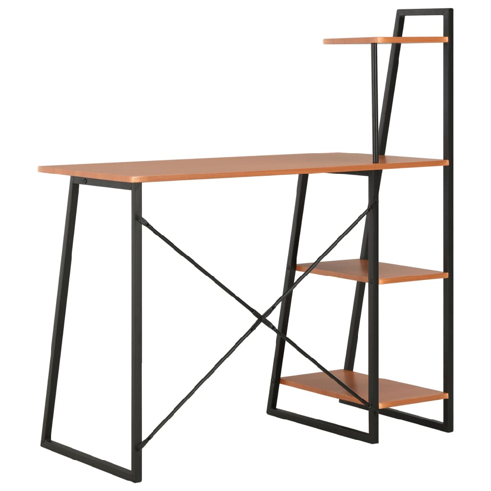 Biloxi Wooden Laptop Desk With Shelving Unit In Black And Brown