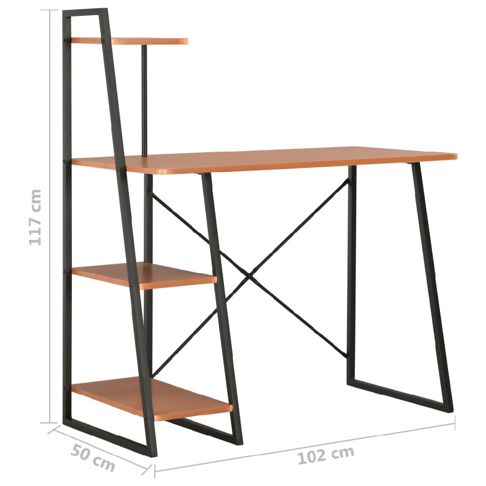Biloxi Wooden Laptop Desk With Shelving Unit In Black And Brown
