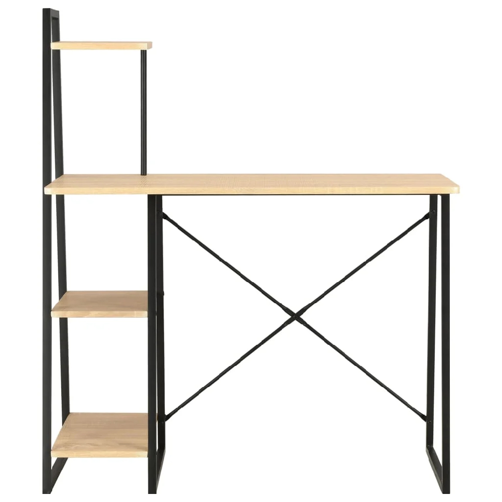 Biloxi Wooden Laptop Desk With Shelving Unit In Black And Oak