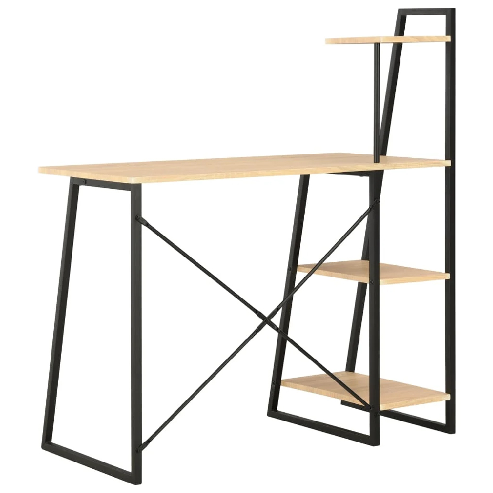 Biloxi Wooden Laptop Desk With Shelving Unit In Black And Oak