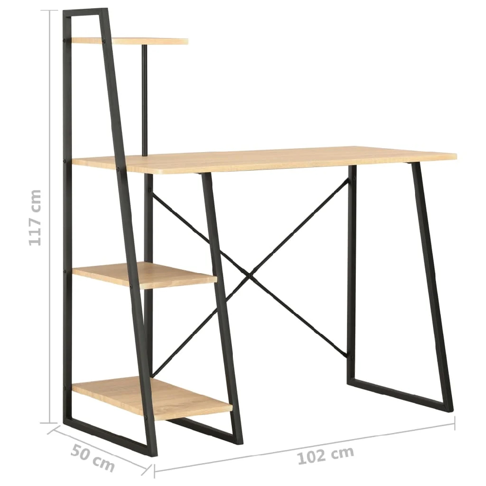 Biloxi Wooden Laptop Desk With Shelving Unit In Black And Oak