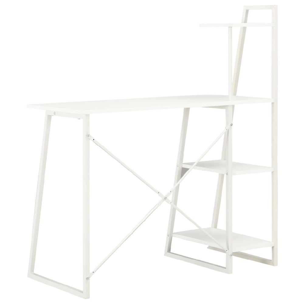 Biloxi Wooden Laptop Desk With Shelving Unit In White