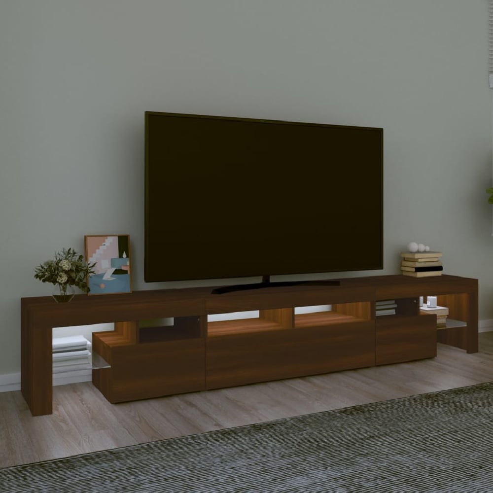 Read more about Biloxi wooden tv stand in brown oak with led lights
