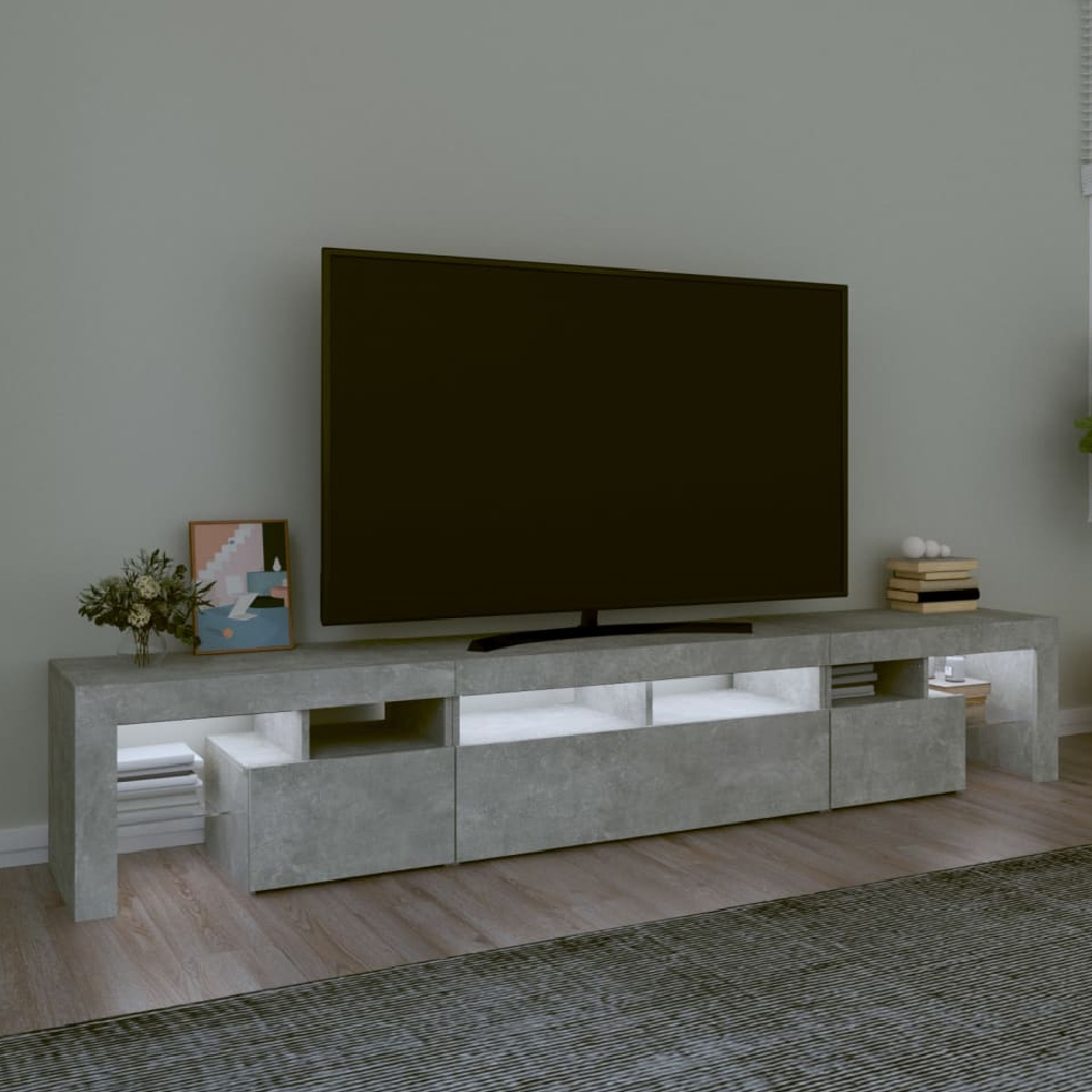 Read more about Biloxi wooden tv stand in concrete grey with led lights