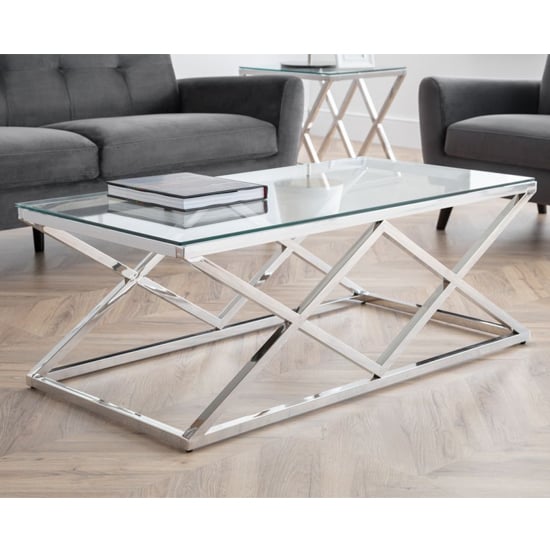 Photo of Balesego clear glass top coffee table with chrome base