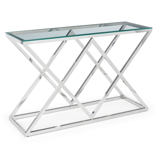 Product photograph of Balesego Clear Glass Top Console Table With Chrome Base from Furniture in Fashion