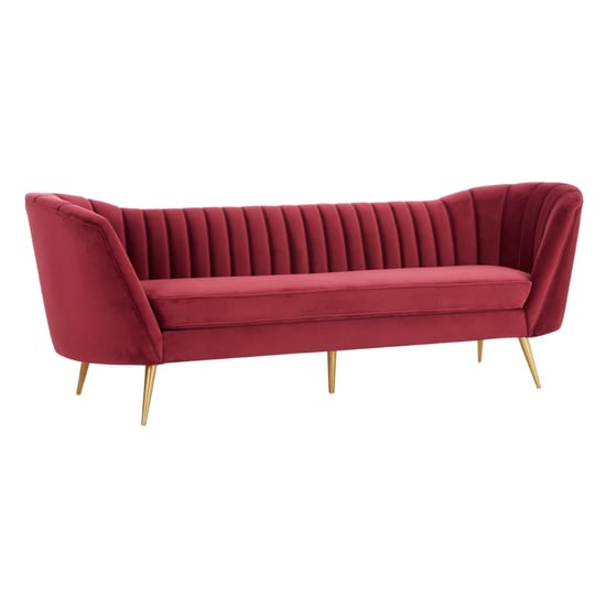 Photo of Binkai upholstered velvet 3 seater sofa in wine