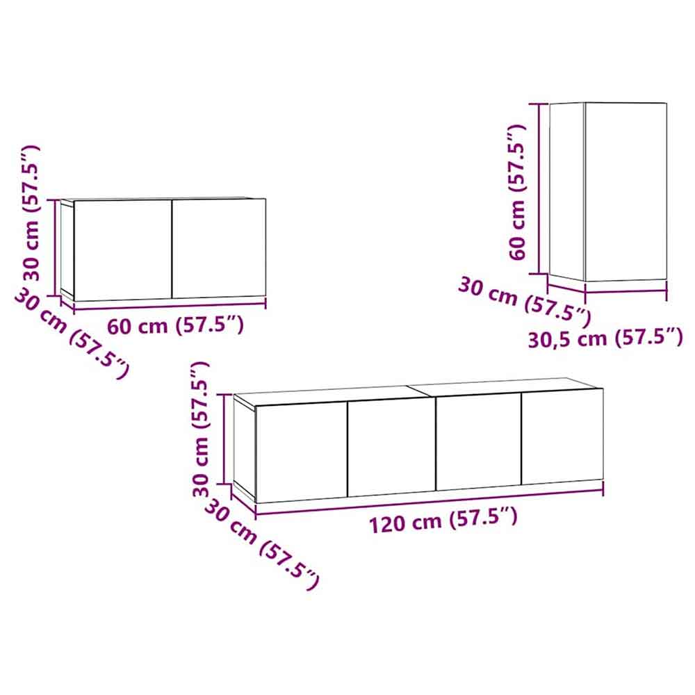 Binnenstad 60cm Wooden 4 Piece Entertainment Unit In Black Oak