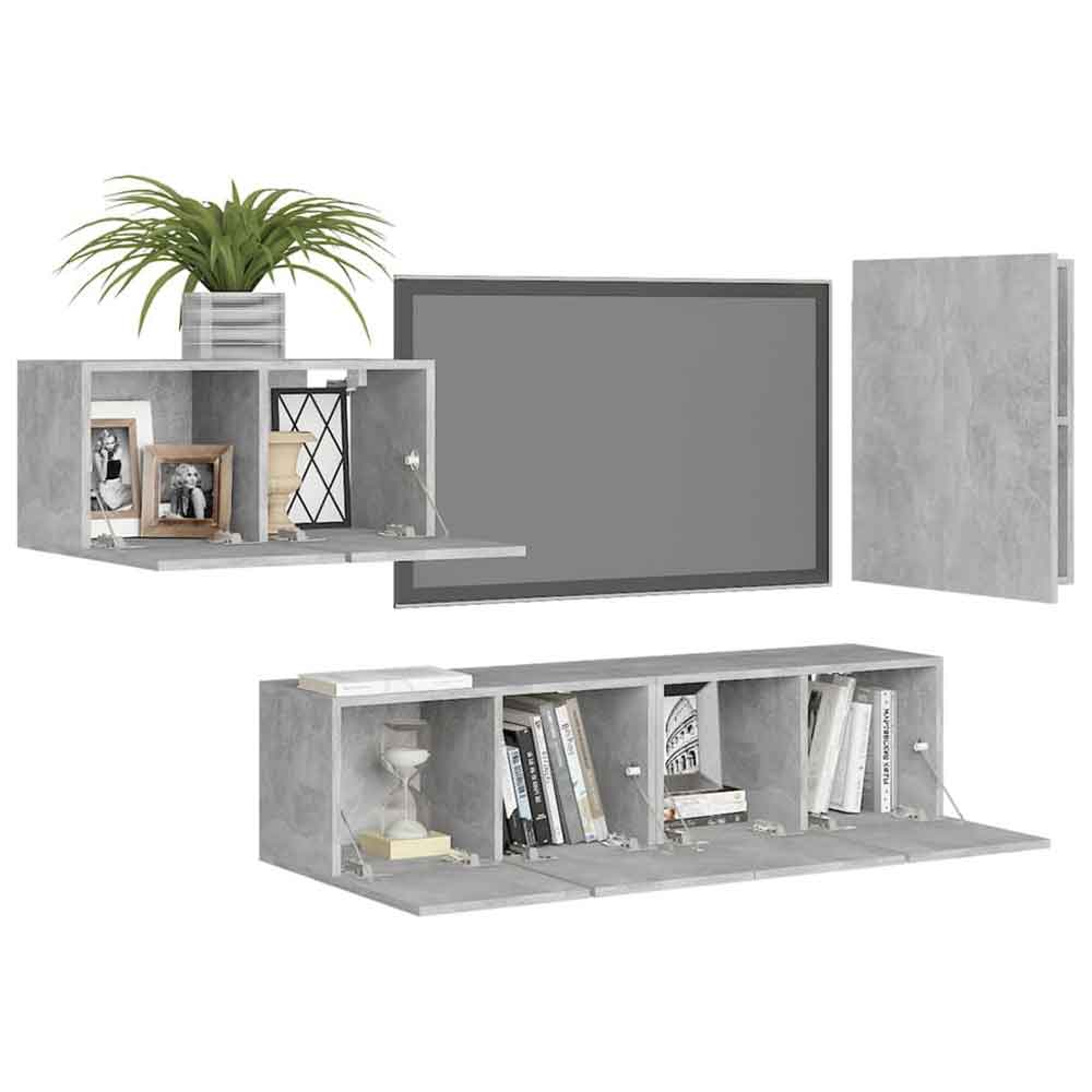 Binnenstad 60cm Wooden 4 Piece Entertainment Unit In Concrete Grey