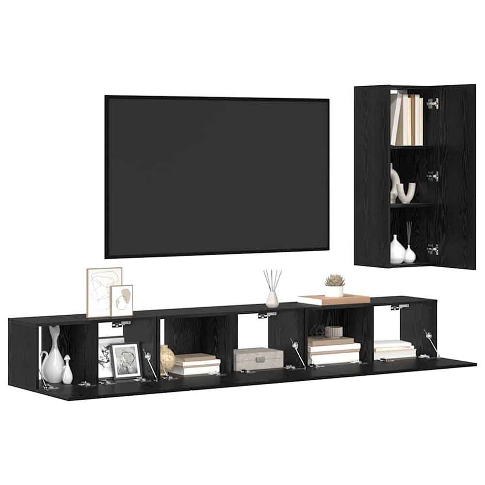 Binnenstad 90cm Wooden 4 Piece Entertainment Unit In Black Oak