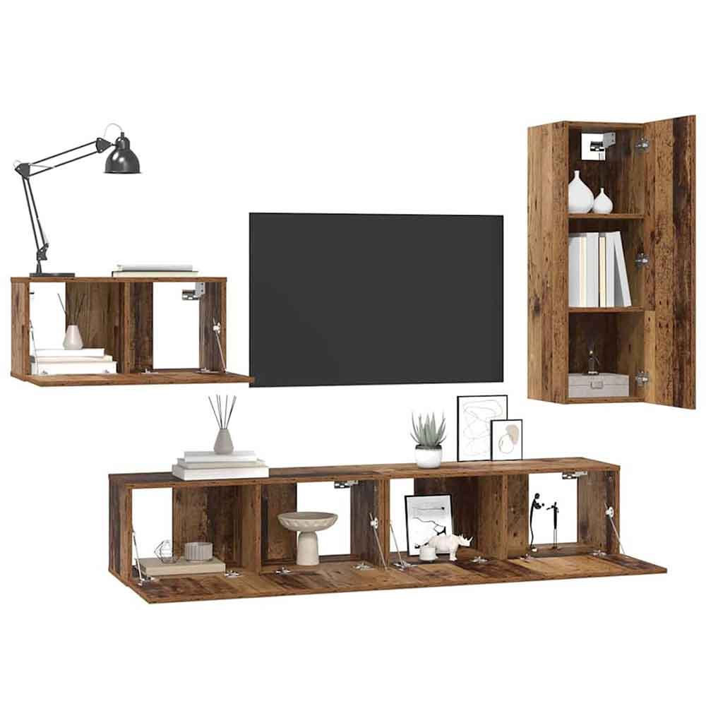 Binnenstad 90cm Wooden 4 Piece Entertainment Unit In Old Wood