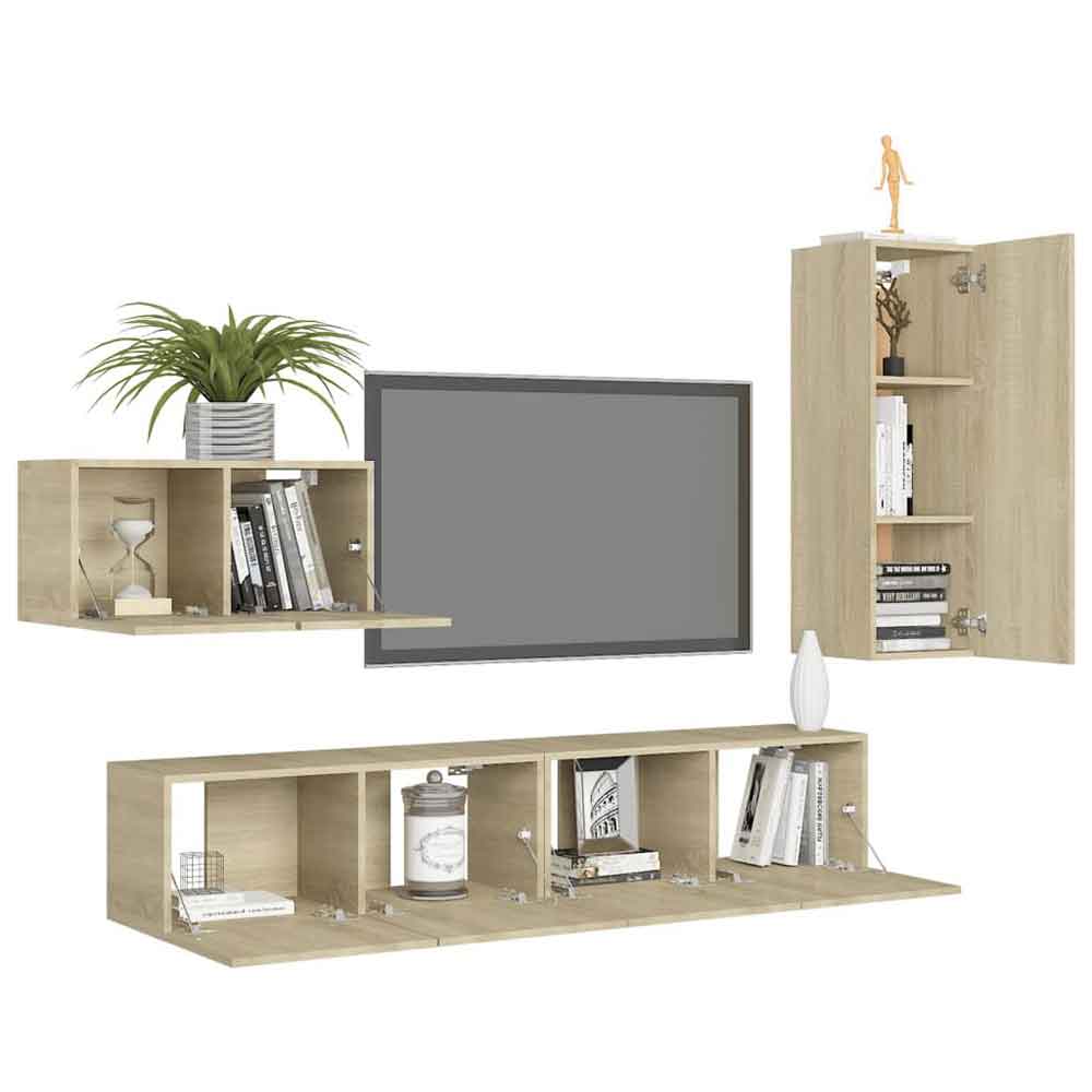 Binnenstad 90cm Wooden 4 Piece Entertainment Unit In Sonoma Oak