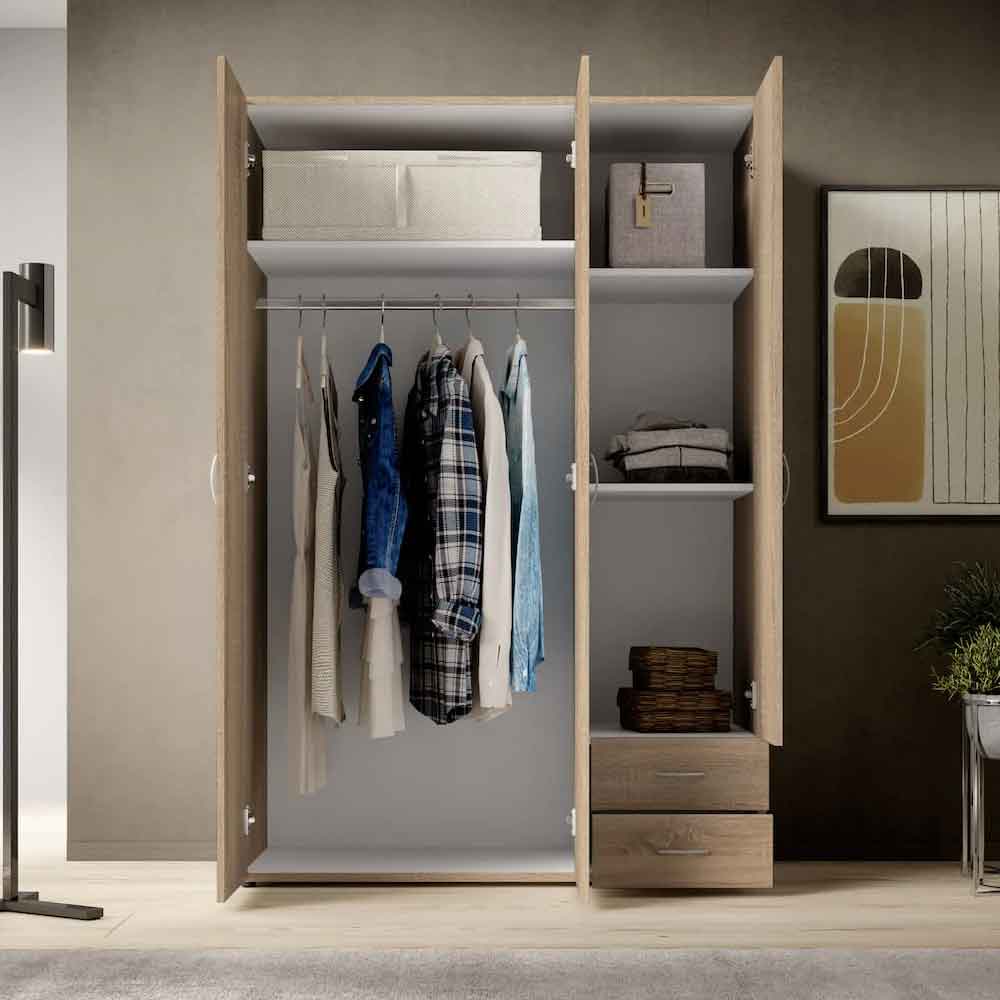 Binnenstad Wooden Wardrobe With 3 Doors 2 Drawers - Oak Sonoma