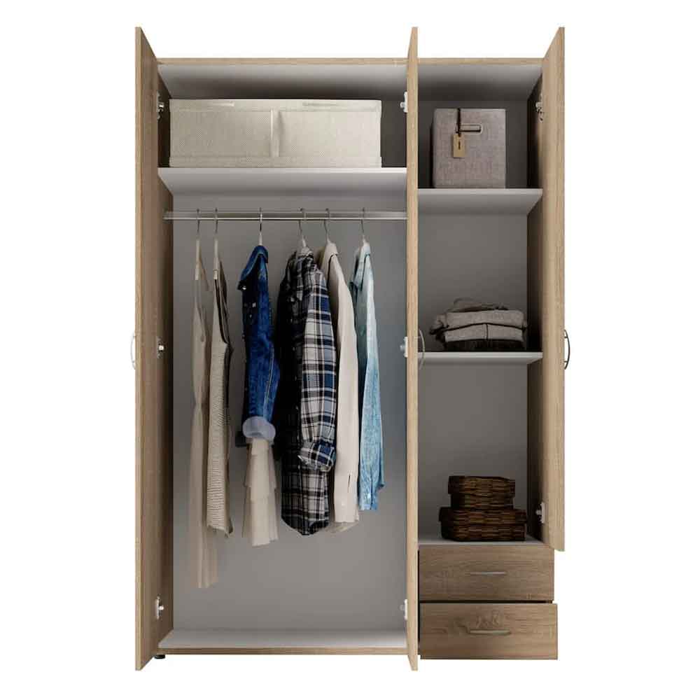 Binnenstad Wooden Wardrobe With 3 Doors 2 Drawers - Oak Sonoma