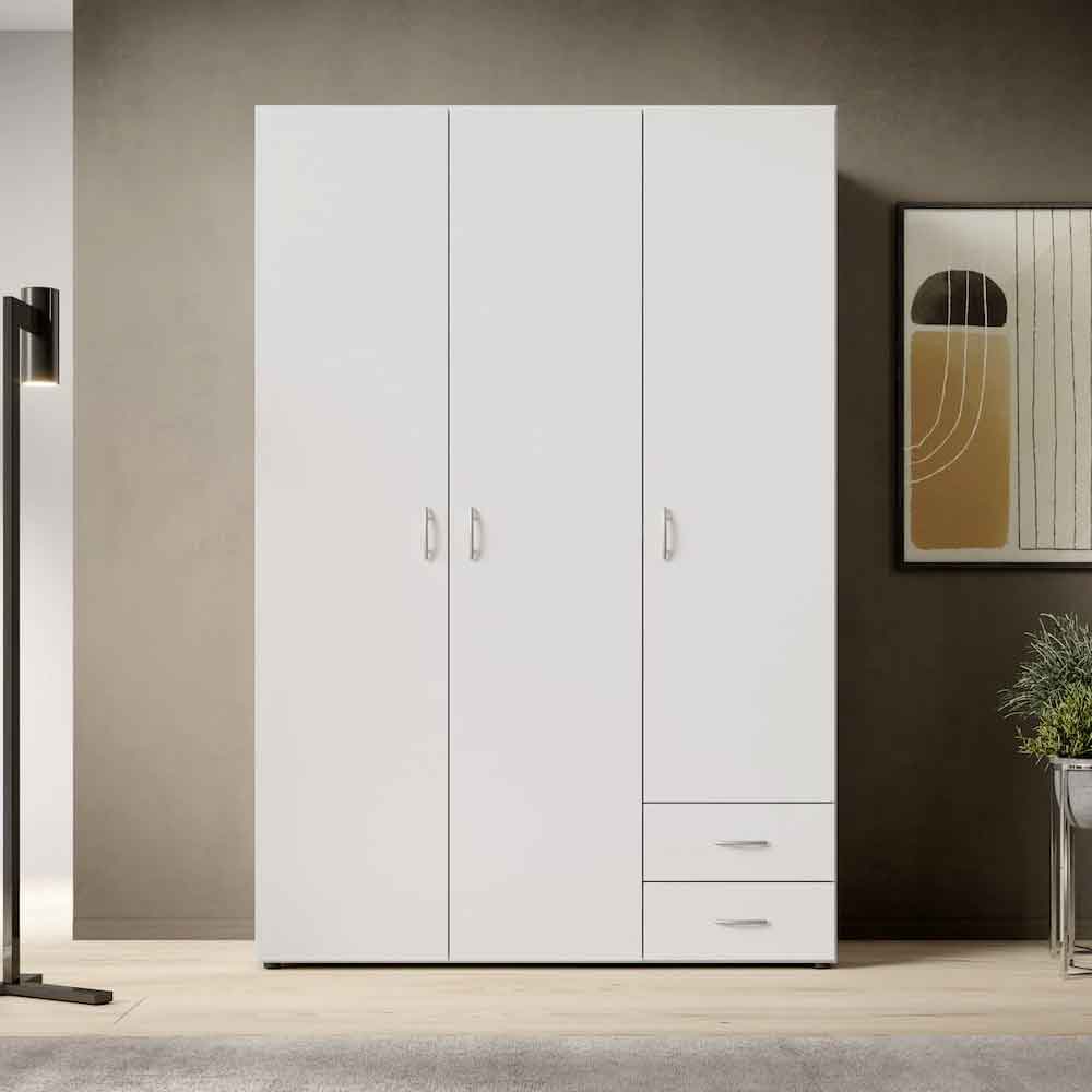 Binnenstad Wooden Wardrobe With 3 Doors 2 Drawers - White