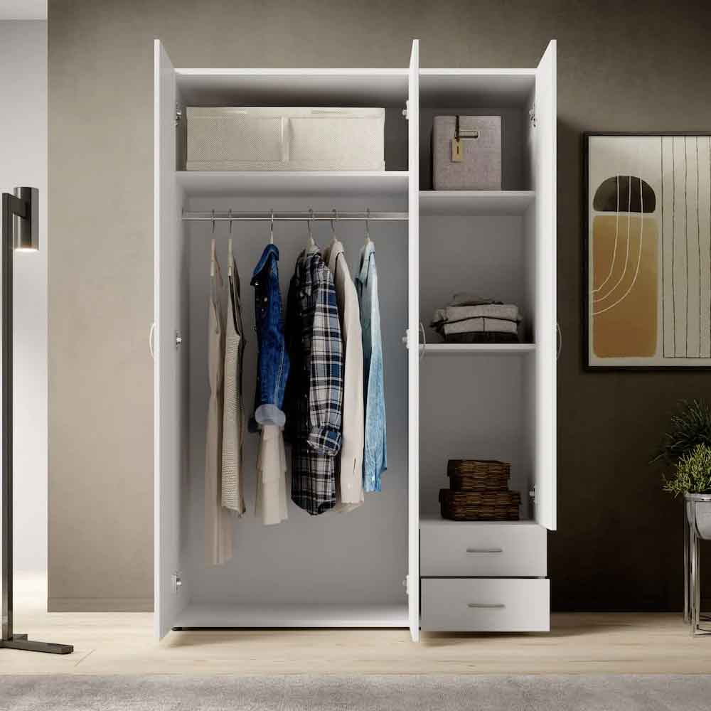 Binnenstad Wooden Wardrobe With 3 Doors 2 Drawers - White