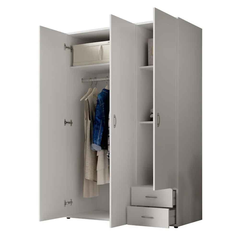Binnenstad Wooden Wardrobe With 3 Doors 2 Drawers - White