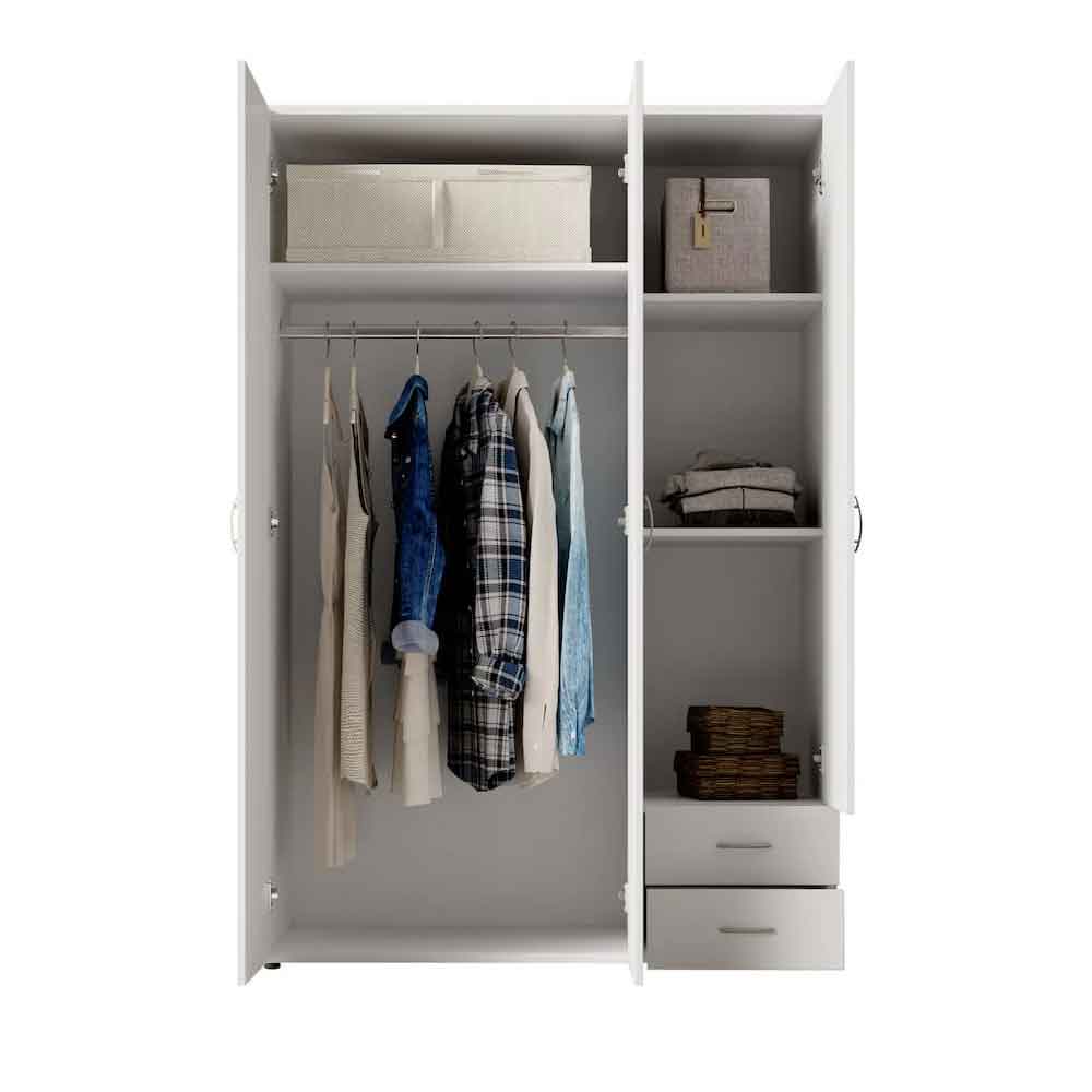Binnenstad Wooden Wardrobe With 3 Doors 2 Drawers - White