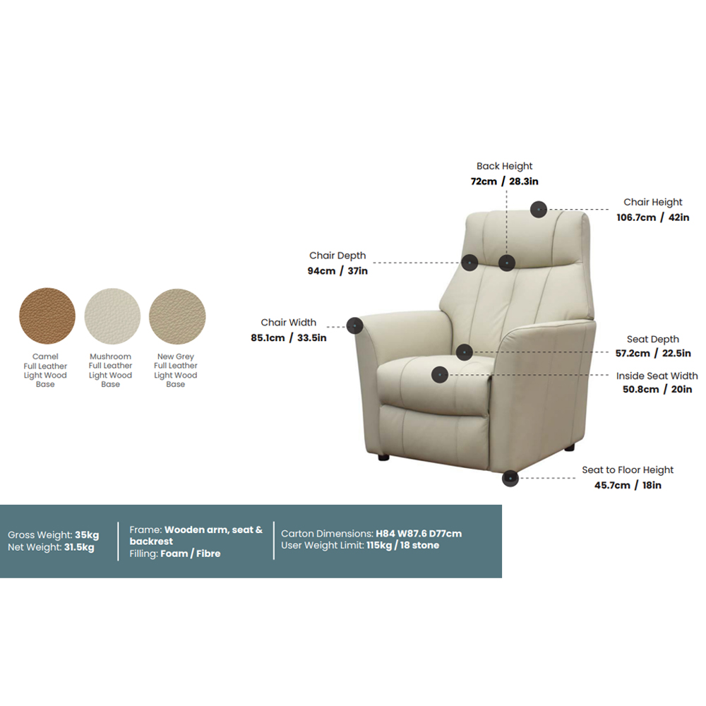 Bionel Leather 1 Seater Sofa in Grey