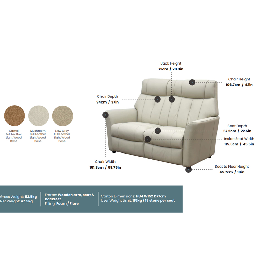 Bionel Leather 2 Seater Sofa in Grey