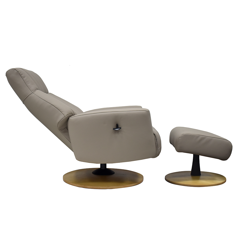Bionel Leather Swivel Recliner Chair with Footstool in Grey