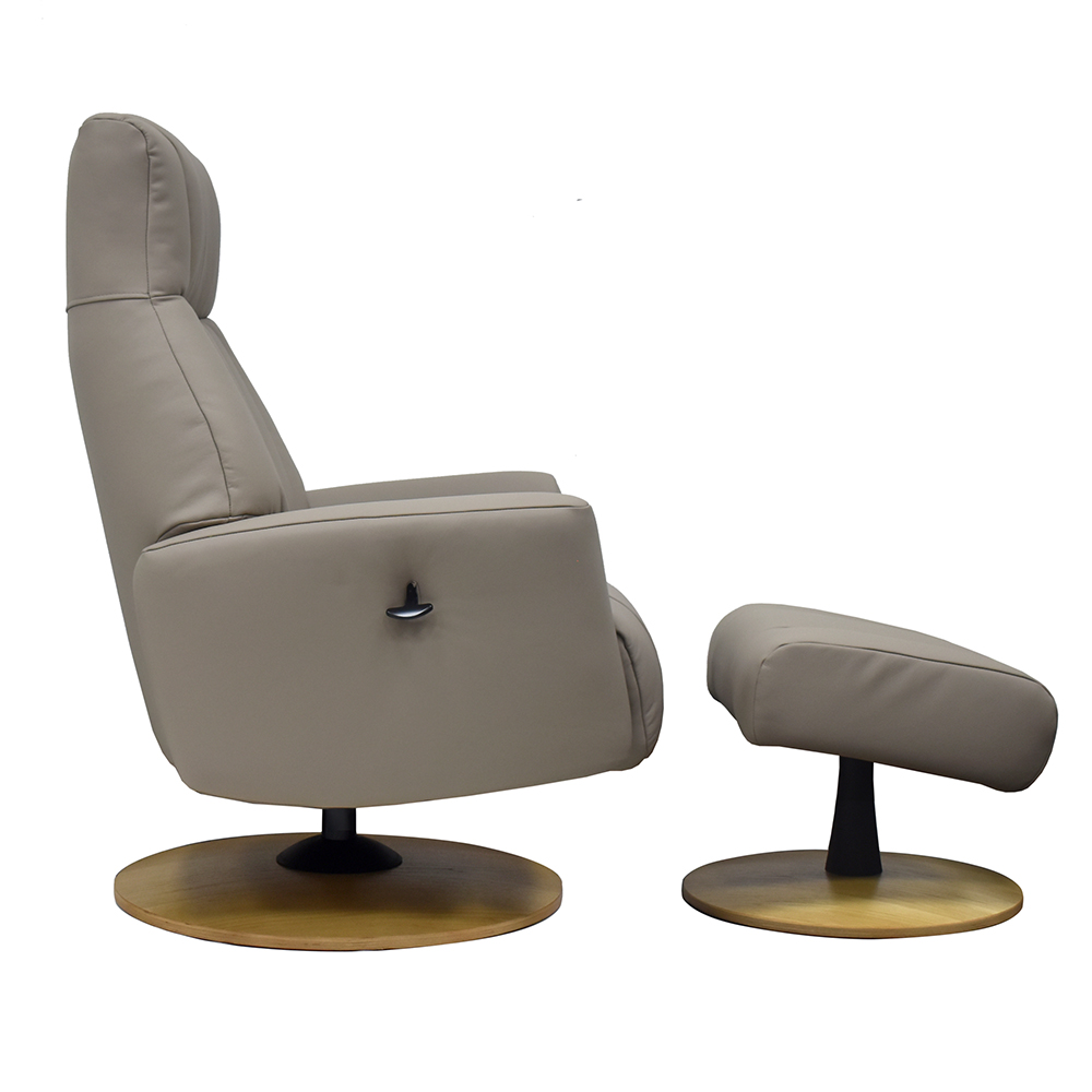 Bionel Leather Swivel Recliner Chair with Footstool in Grey