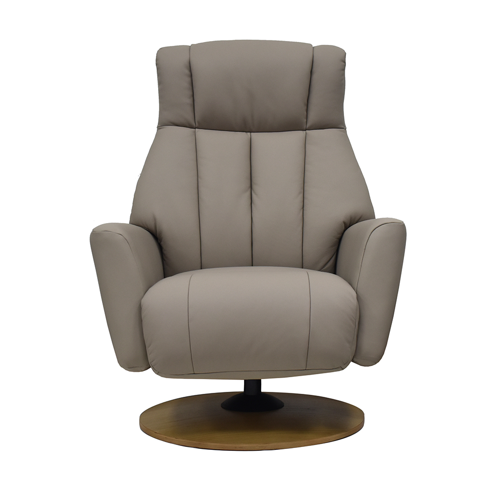 Bionel Leather Swivel Recliner Chair with Footstool in Grey