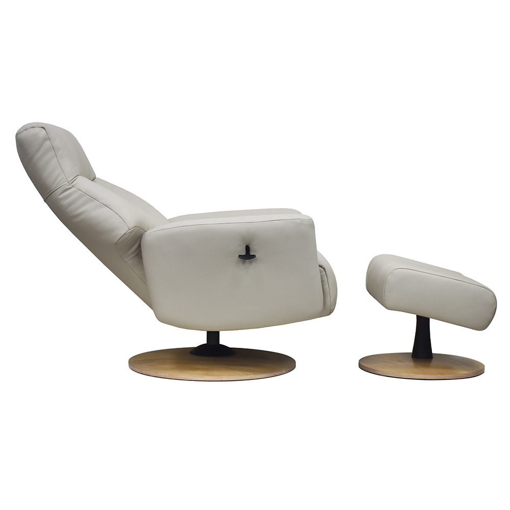Bionel Leather Swivel Recliner Chair with Footstool in Mushroom