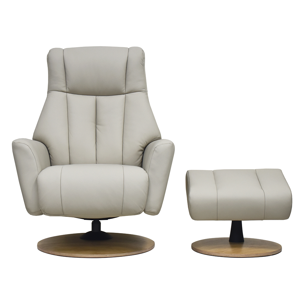 Bionel Leather Swivel Recliner Chair with Footstool in Mushroom