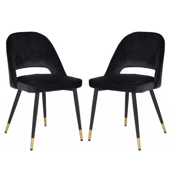 Read more about Biretta black velvet dining chairs with metal frame in pair