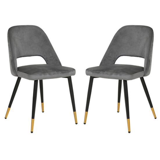 Biretta Grey Velvet Dining Chairs With Metal Frame In Pair Furniture in Fashion