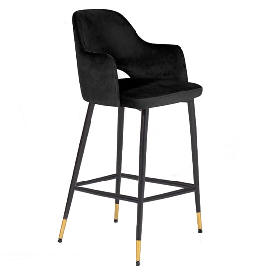 Photo of Biretta velvet bar chair with metal frame in black