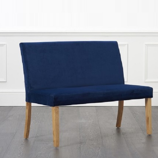 Birlea Dining Bench Small In Blue Plush Velvet With Back Furniture in