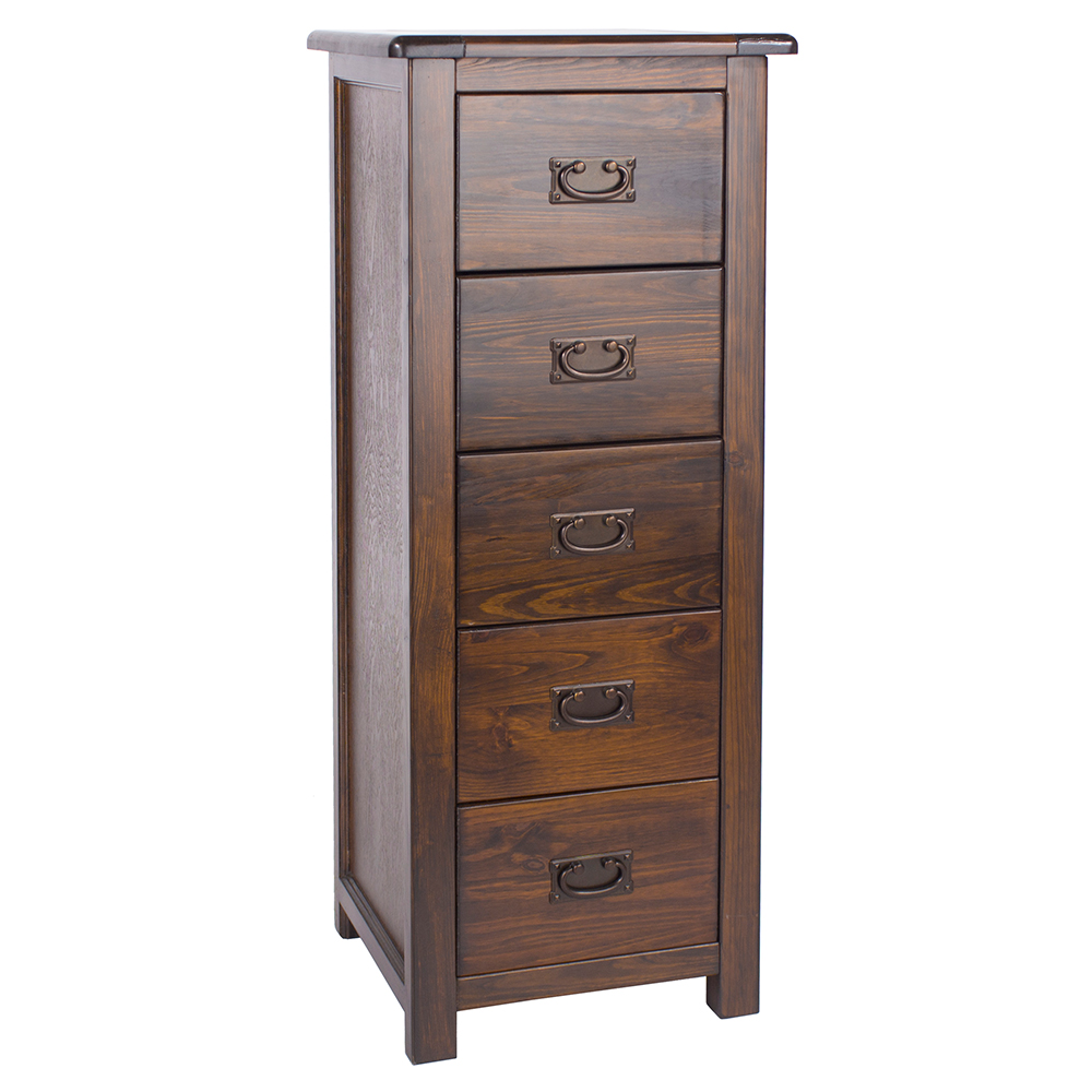 Birtley Tall Wooden Chest Of 5 Drawers In Rustic Oak