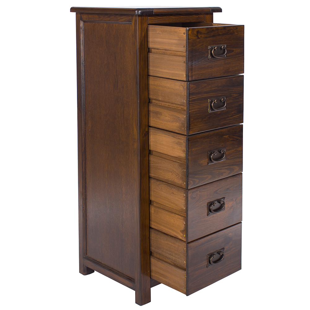 Birtley Tall Wooden Chest Of 5 Drawers In Rustic Oak