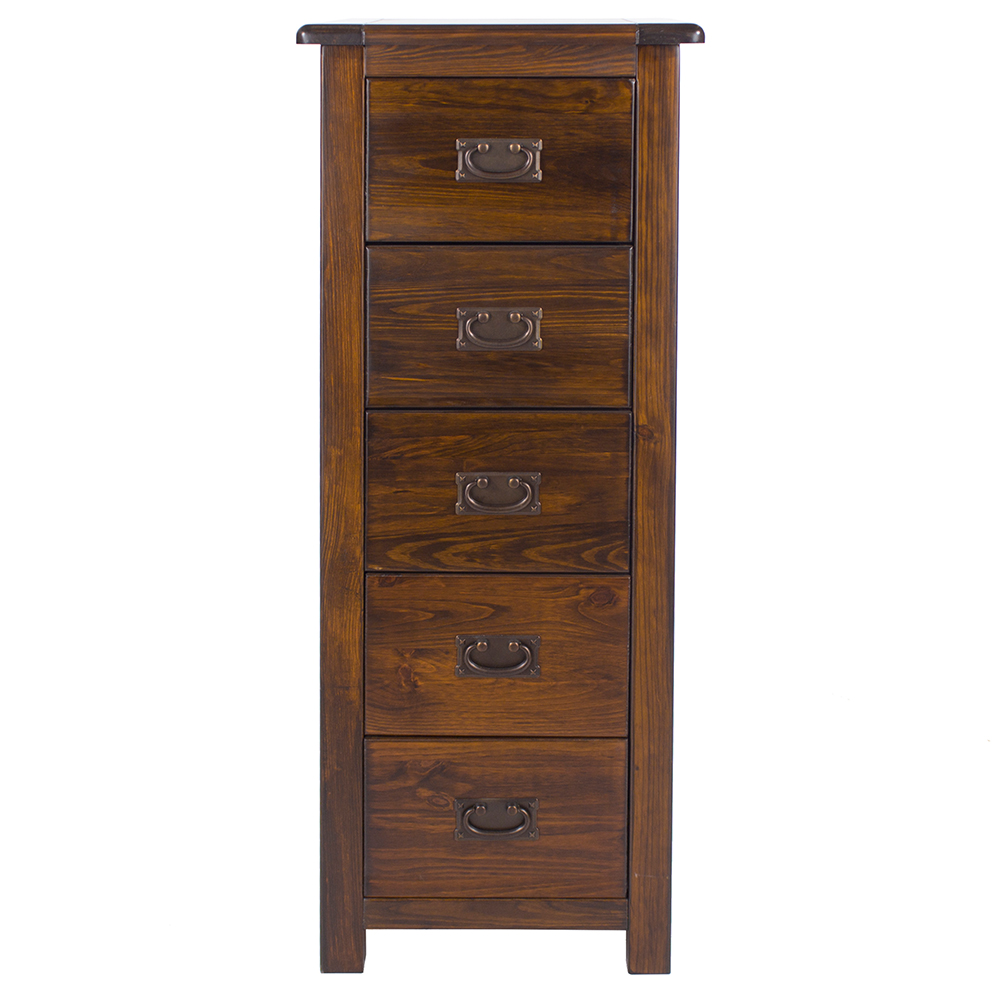Birtley Tall Wooden Chest Of 5 Drawers In Rustic Oak