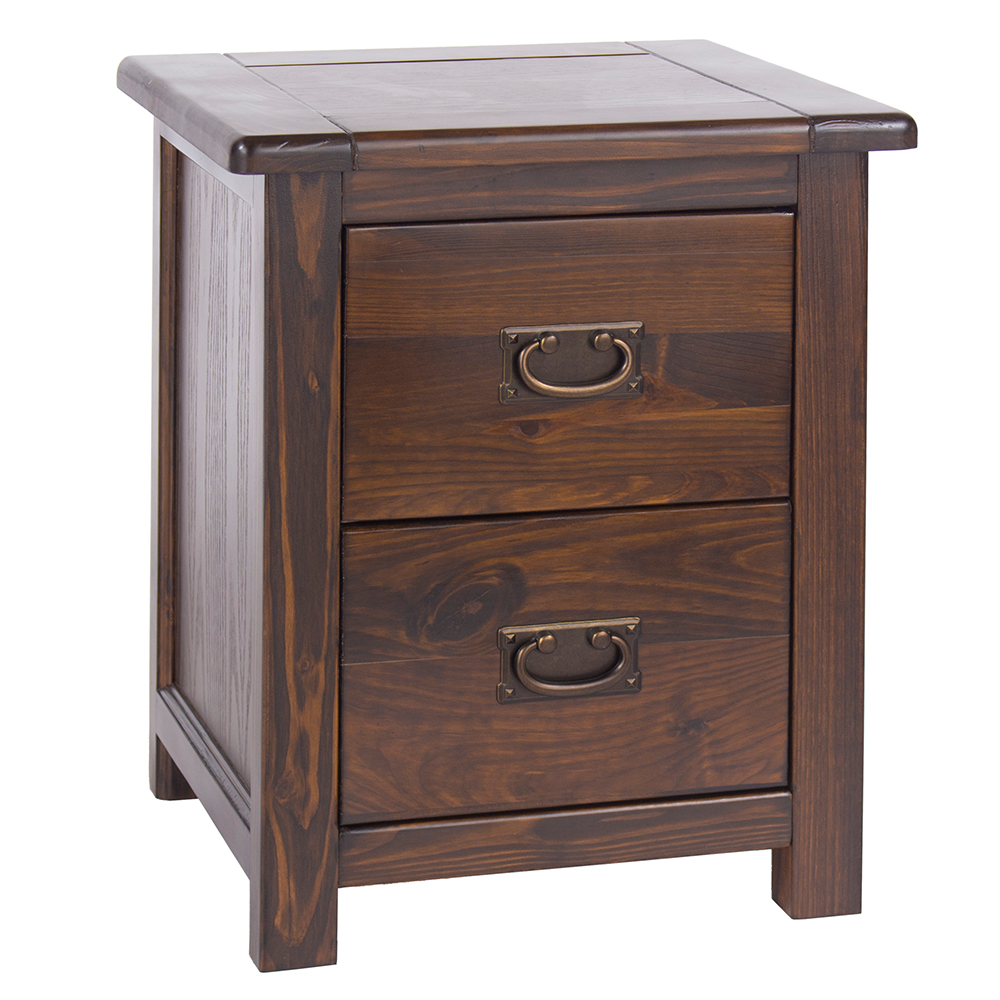 Birtley Wide Wooden Bedside Cabinet With 2 Drawers In Rustic Oak
