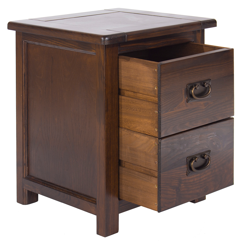 Birtley Wide Wooden Bedside Cabinet With 2 Drawers In Rustic Oak