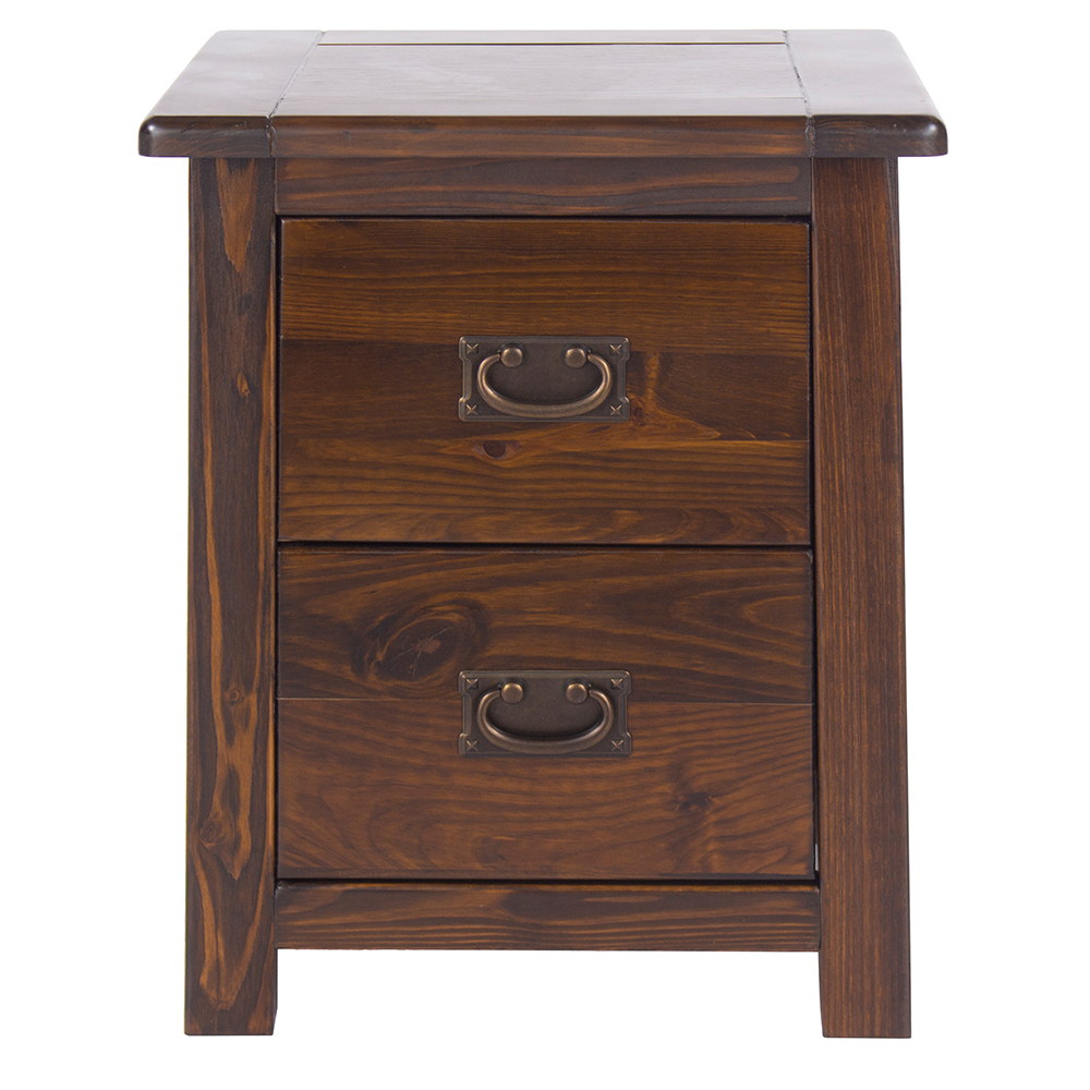 Birtley Wide Wooden Bedside Cabinet With 2 Drawers In Rustic Oak
