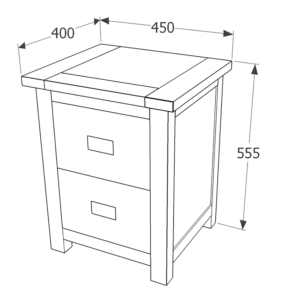 Birtley Wide Wooden Bedside Cabinet With 2 Drawers In Rustic Oak
