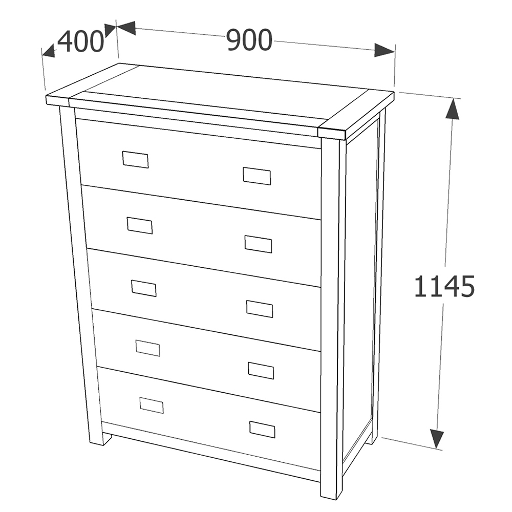 Birtley Wide Wooden Chest Of 5 Drawers In Rustic Oak