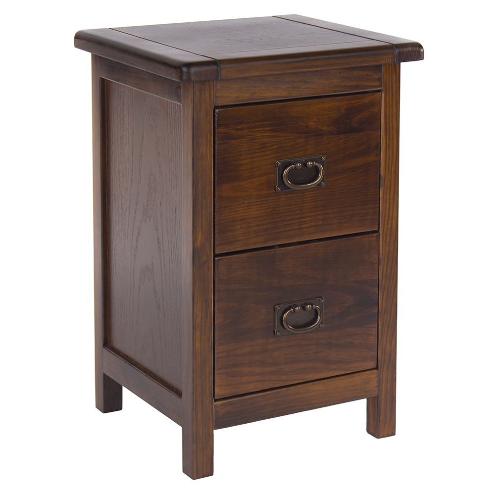 Birtley Wooden Bedside Cabinet With 2 Drawers In Rustic Oak