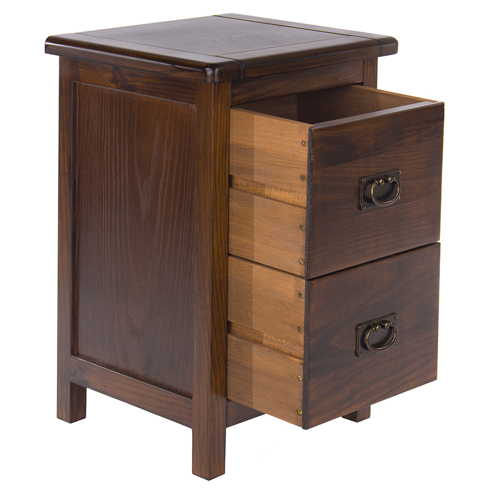 Birtley Wooden Bedside Cabinet With 2 Drawers In Rustic Oak