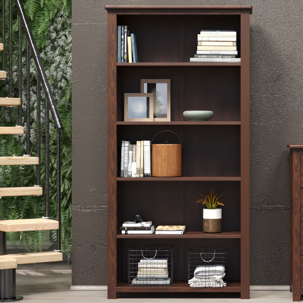 Read more about Birtley wooden bookcase with 5 shelves in dark brown