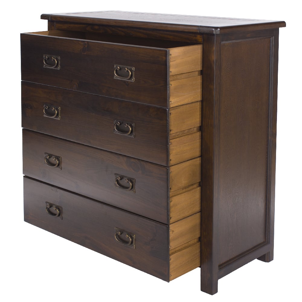 Birtley Wooden Chest Of 4 Drawers In Dark Brown