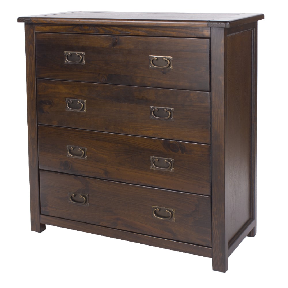 Birtley Wooden Chest Of 4 Drawers In Dark Brown