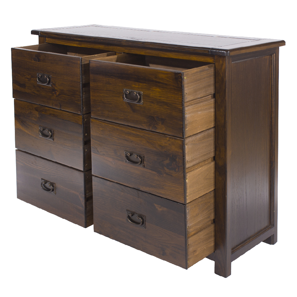 Birtley Wooden Chest Of 6 Drawers In Dark Brown