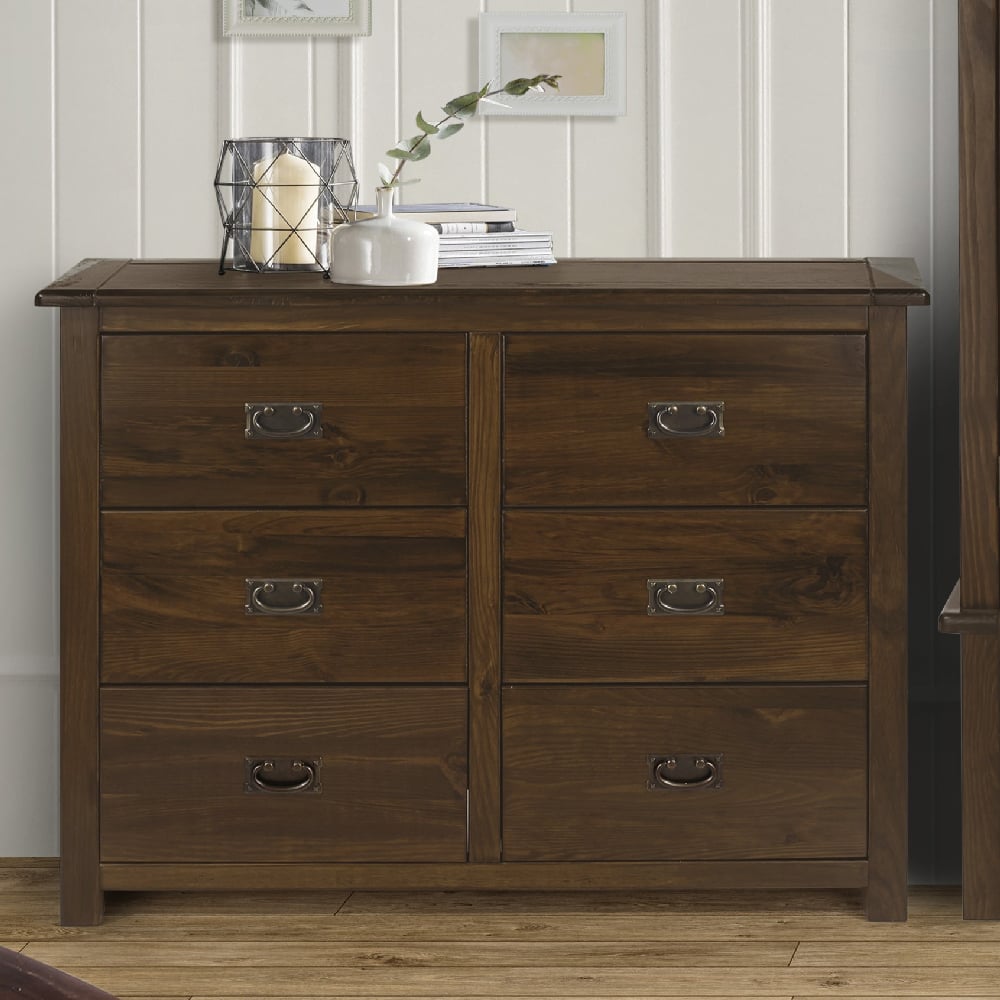Read more about Birtley wooden chest of 6 drawers in dark brown