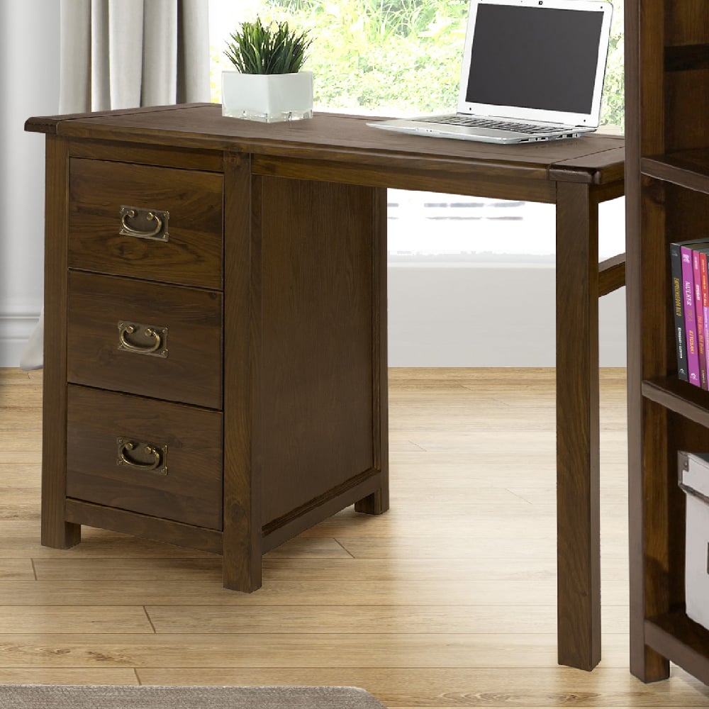 Read more about Birtley wooden dressing table with 3 drawers in dark brown
