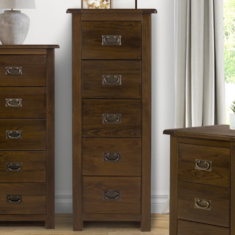Read more about Birtley wooden tall chest of 5 drawers in dark brown